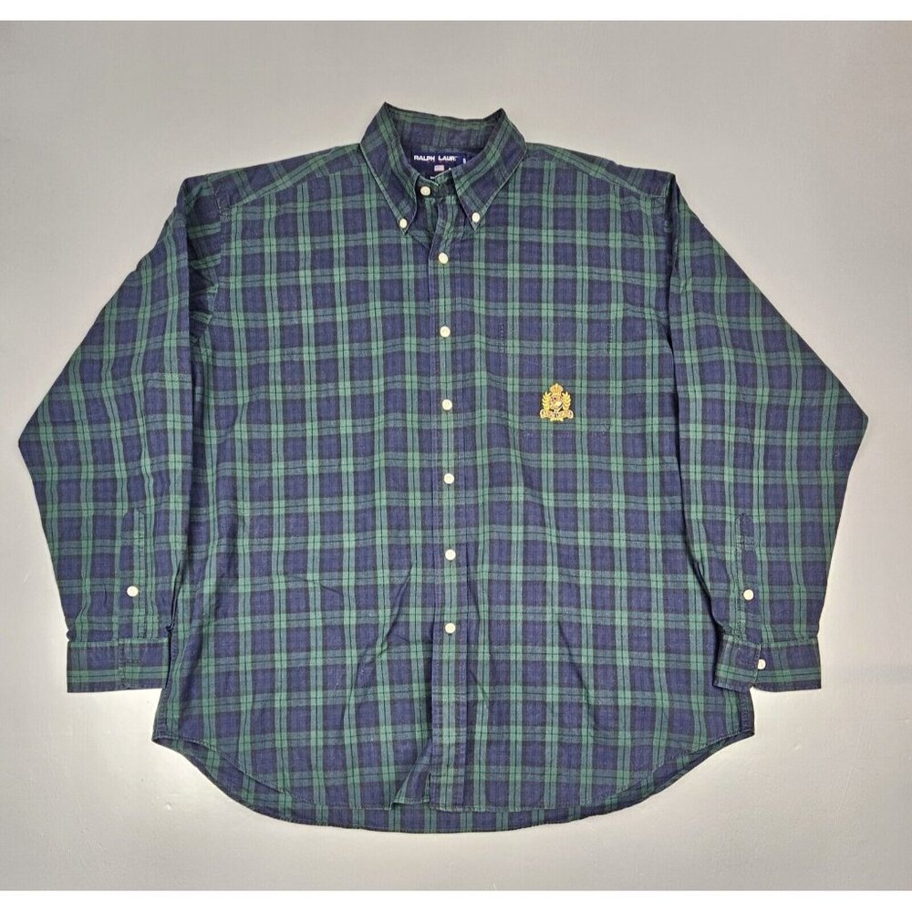 Vintage Polo Ralph Lauren Button Down Shirt Mens XL. Green‎ Classic Crest Logo
